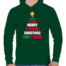 PRINTFASHION Merry Fcking Christmas Tree - Férfi kapucnis pulóver - Sötétzöld férfi pulóver, kardigán