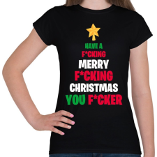 PRINTFASHION Merry Fcking Christmas Tree - Női póló - Fekete női póló