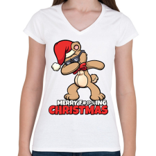 PRINTFASHION MERRY FUCKING CHRISTMAS - Női V-nyakú póló - Fehér női póló