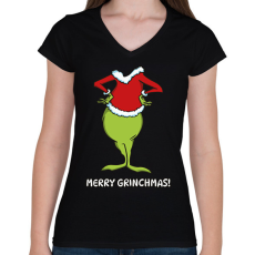 PRINTFASHION Merry Grinchmas! - Női V-nyakú póló - Fekete