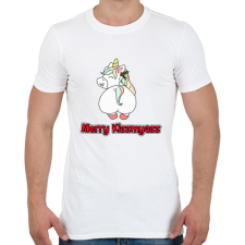 PRINTFASHION Merry Kiss my ass unikornis - Férfi póló - Fehér férfi póló