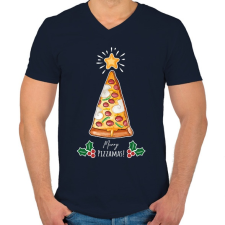 PRINTFASHION Merry Pizzamas fehér - Férfi V-nyakú póló - Sötétkék férfi póló