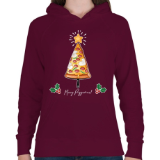 PRINTFASHION Merry Pizzamas pizzalapáttal fehér - Női kapucnis pulóver - Bordó