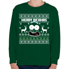 PRINTFASHION Merry Rickmas - fehér - Gyerek pulóver - Sötétzöld gyerek pulóver, kardigán