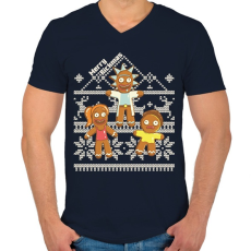 PRINTFASHION Merry Rickmas mézeskalács - Férfi V-nyakú póló - Sötétkék