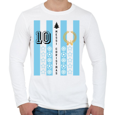 PRINTFASHION Messi Christmas - Férfi hosszú ujjú póló - Fehér férfi póló