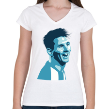 PRINTFASHION Messi  - Női V-nyakú póló - Fehér női póló