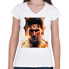 PRINTFASHION Messi - Női V-nyakú póló - Fehér női póló