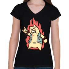 PRINTFASHION Metal maci - Női V-nyakú póló - Fekete női póló