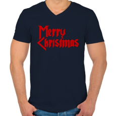 PRINTFASHION Metal Merry Christmas - Férfi V-nyakú póló - Sötétkék
