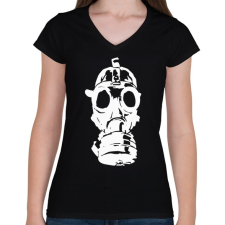 PRINTFASHION Metro Toxic Gas Mask (Fehér) - Női V-nyakú póló - Fekete női póló