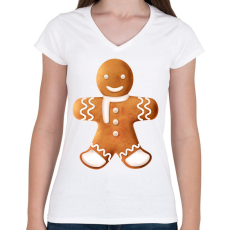 PRINTFASHION Mézeskalács figura - Női V-nyakú póló - Fehér