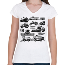 PRINTFASHION Mezőgazdasági gépek  - Női V-nyakú póló - Fehér