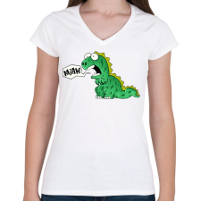 PRINTFASHION miaw dino - Női V-nyakú póló - Fehér női póló