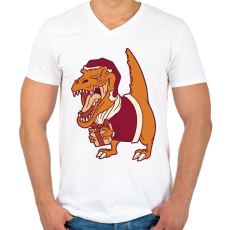 PRINTFASHION Mikulás dínó - Férfi V-nyakú póló - Fehér