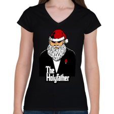 PRINTFASHION Mikulás keresztapa - Női V-nyakú póló - Fekete női póló
