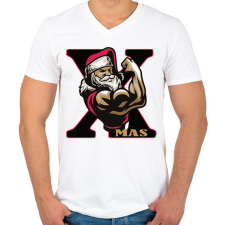 PRINTFASHION Mikulás kigyúrva XMAS - Férfi V-nyakú póló - Fehér férfi póló