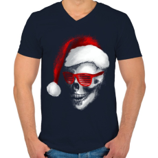 PRINTFASHION Mikulás koponya - Férfi V-nyakú póló - Sötétkék