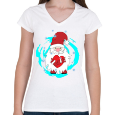 PRINTFASHION Mikulás szívvel hóesésben - Női V-nyakú póló - Fehér női póló