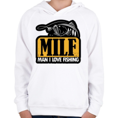 PRINTFASHION MILF - Man I Love Fishing - Gyerek kapucnis pulóver - Fehér