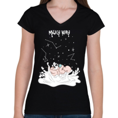 PRINTFASHION Milky way - Női V-nyakú póló - Fekete