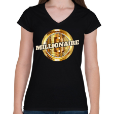PRINTFASHION MILLIONAIRE - Női V-nyakú póló - Fekete női póló