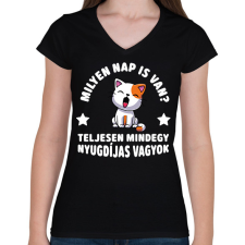 PRINTFASHION Milyen nap is van? - Női V-nyakú póló - Fekete női póló