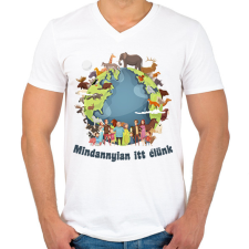 PRINTFASHION Mindannyian itt élünk - Férfi V-nyakú póló - Fehér férfi póló