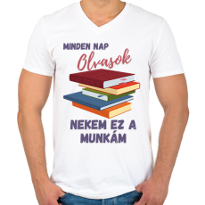 PRINTFASHION minden nap olvasok... - Férfi V-nyakú póló - Fehér