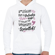 PRINTFASHION Minden nap ugyanúgy szeretlek - Férfi kapucnis pulóver - Fehér