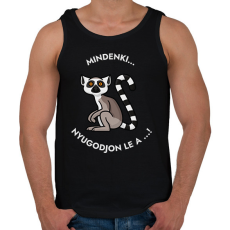 PRINTFASHION Mindenki nyugodjon le a ... - Vicces feliratos minta  - gyűrűsfarkú maki - Férfi atléta - Fekete