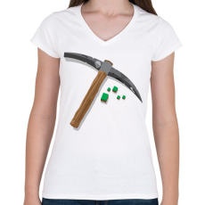 PRINTFASHION Minecraft bányász - Női V-nyakú póló - Fehér