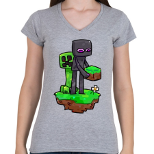 PRINTFASHION Minecraft barátok  - Női V-nyakú póló - Sport szürke női póló