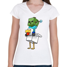 PRINTFASHION Minecraft bébi jockey - Női V-nyakú póló - Fehér női póló