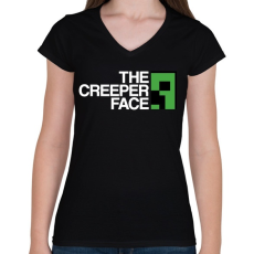 PRINTFASHION Minecraft - Creeper Face - Női V-nyakú póló - Fekete