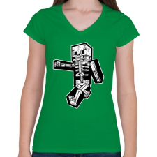 PRINTFASHION Minecraft csontváz - Női V-nyakú póló - Zöld női póló