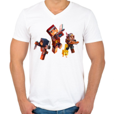 PRINTFASHION Minecraft Dungeons Karakterek - Férfi V-nyakú póló - Fehér férfi póló