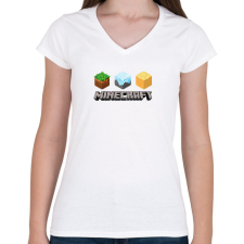 PRINTFASHION Minecraft felirat - Női V-nyakú póló - Fehér női póló