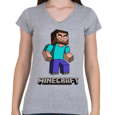 PRINTFASHION Minecraft - Herobrine - Női V-nyakú póló - Sport szürke
