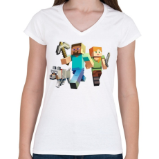 PRINTFASHION Minecraft - Női V-nyakú póló - Fehér