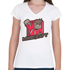 PRINTFASHION MINECRAFT - Női V-nyakú póló - Fehér női póló