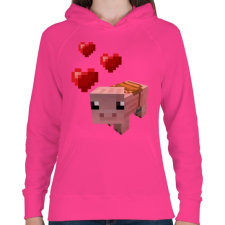 PRINTFASHION Minecraft pig love - Női kapucnis pulóver - Fukszia női pulóver, kardigán