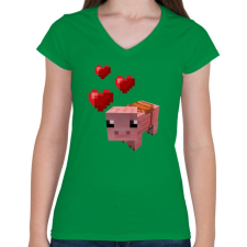 PRINTFASHION Minecraft pig love - Női V-nyakú póló - Zöld női póló