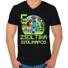 PRINTFASHION Minecraft születésnap - Egyedi névvel - Férfi V-nyakú póló - Fekete férfi póló