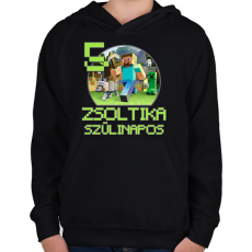 PRINTFASHION Minecraft születésnap - Egyedi névvel - Gyerek kapucnis pulóver - Fekete