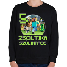 PRINTFASHION Minecraft születésnap - Egyedi névvel - Gyerek pulóver - Fekete gyerek pulóver, kardigán