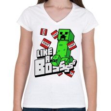 PRINTFASHION Minecraft TNT - Női V-nyakú póló - Fehér