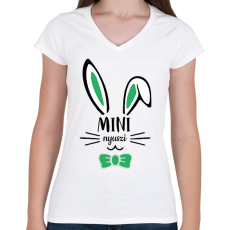 PRINTFASHION Mini nyuszi - fiú - Női V-nyakú póló - Fehér