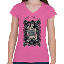 PRINTFASHION Miss macséta - Női V-nyakú póló - Rózsaszín női póló