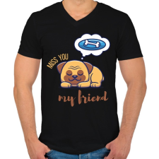 PRINTFASHION Miss you my friend - Kutyás - Férfi V-nyakú póló - Fekete férfi póló